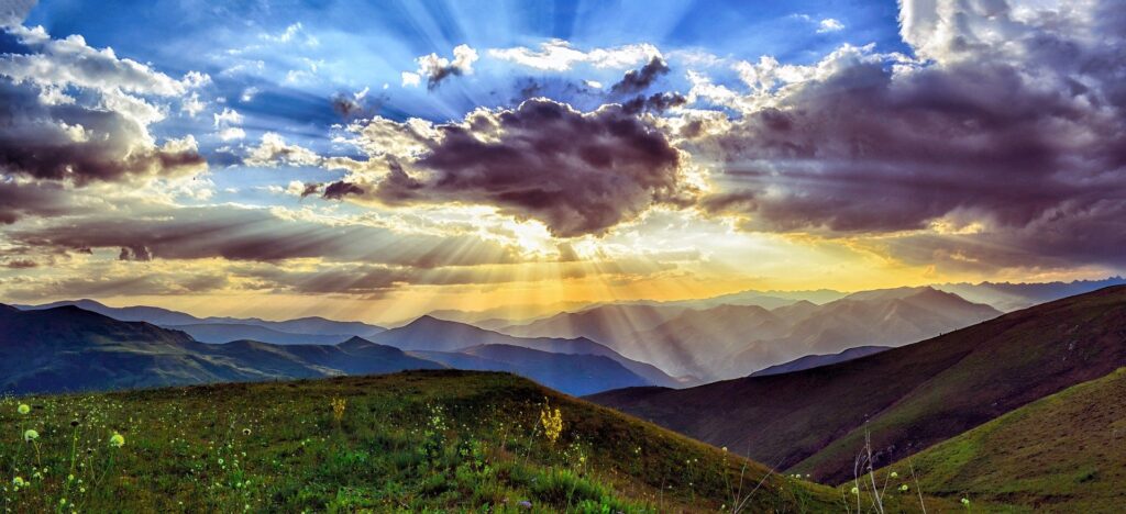 into the nature montain sunset soleil